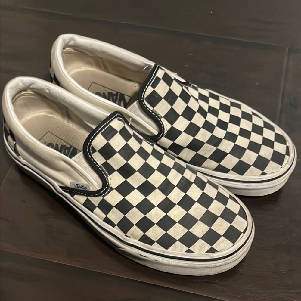 Vans Checkered Slip-On Shoes - Black and White